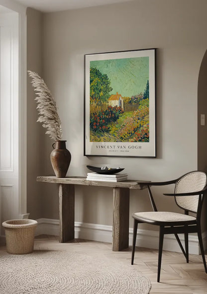 Van Gogh Landschaft Weißes Bauernhaus Farbenfroher Garten Impressionismus Gemälde