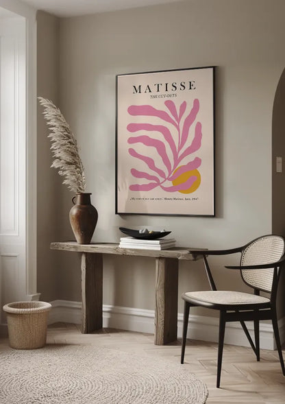 Matisse Rosa Blättermotiv Gelber Kreis Abstrakt Organisches Kunstgemälde