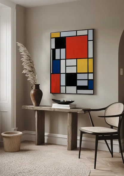 Mondrian-Stil Geometrische Primärfarben Schwarzes Gitter Abstraktes Modernistisches Gemälde
