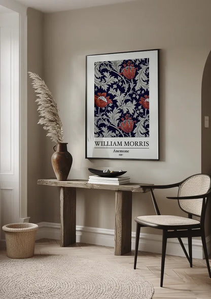 William Morris Anemone Rote Blumen auf Blau Gemälde