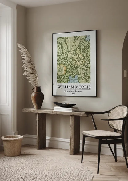 William Morris Botanisches Muster Elfenbein Gelb Blau Blätter Gemälde