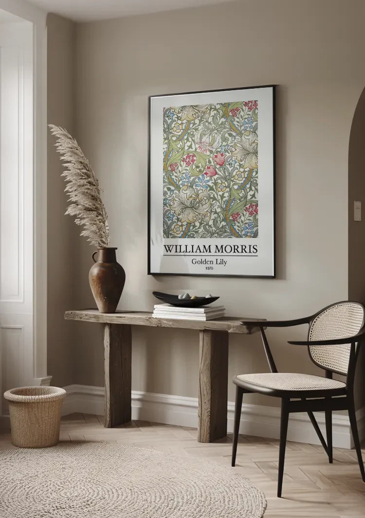 William Morris Gouden Lelie Bloemenpatroon Lichte Achtergrond Schilderij