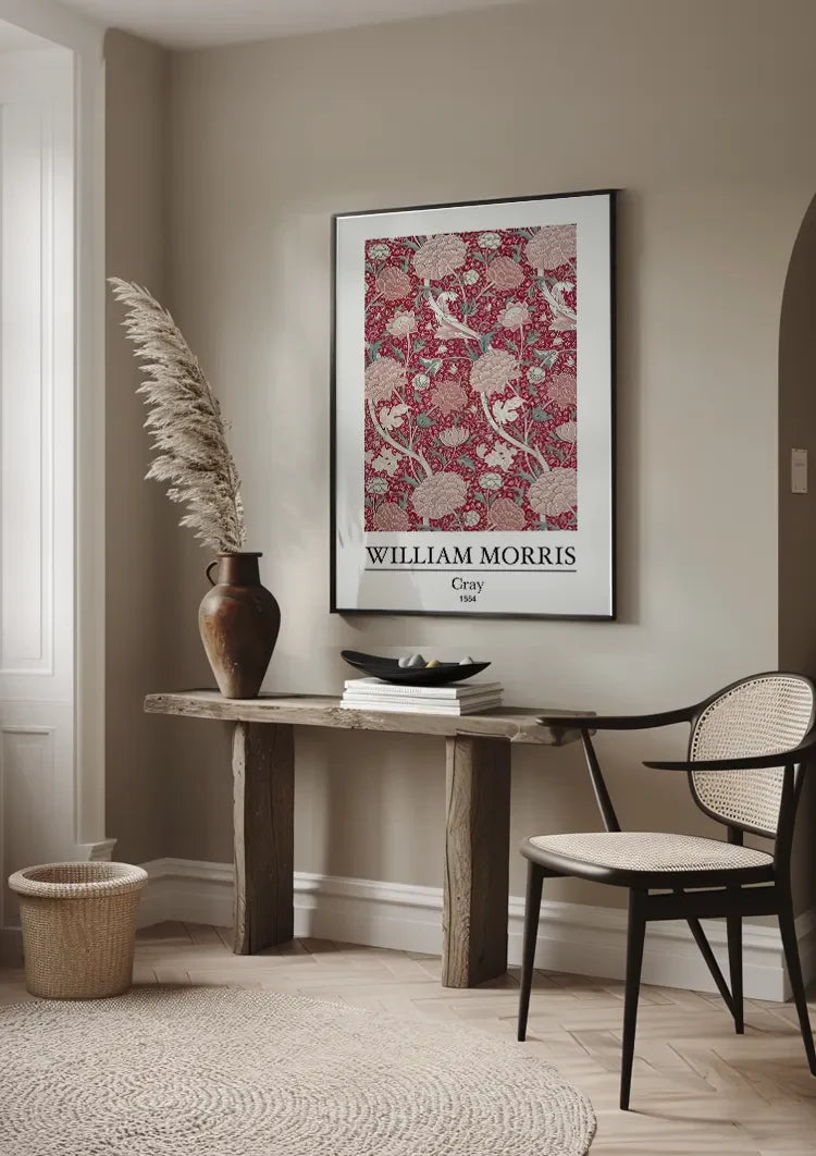 William Morris Cray Rosa Beige Blumen auf Rot Gemälde