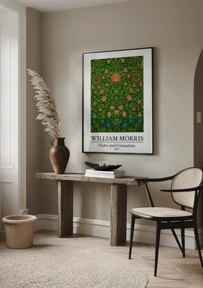 William Morris Veilchen und Akelei Dunkelgrüne Rote Blaue Blumen Gemälde