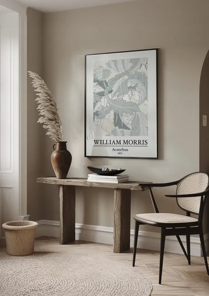 William Morris Akanthus Hellgrau Hellblau Blätter Botanisches Gemälde