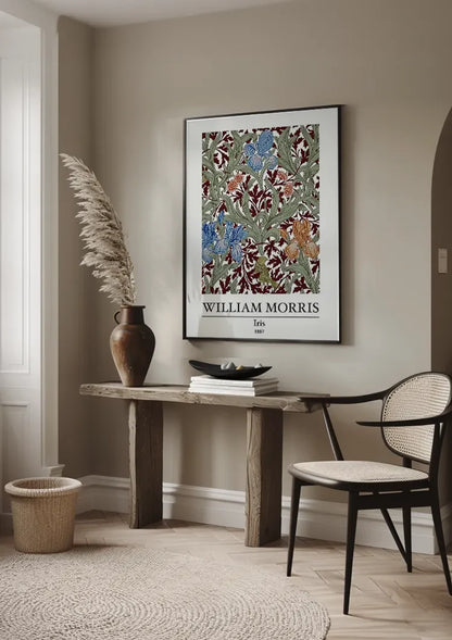 William Morris Iris Blaue Rote Iris Buntes Botanisches Muster Gemälde