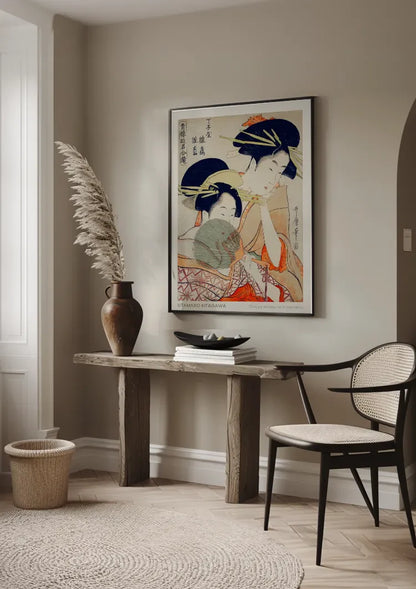 Kitagawa Two Women Kimono Fan Japanese Woodblock Painting