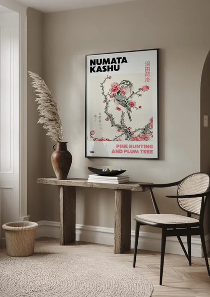 Kashu Vogel Pflaumenbaum Rosa Blüte Japanischer Stil Gemälde