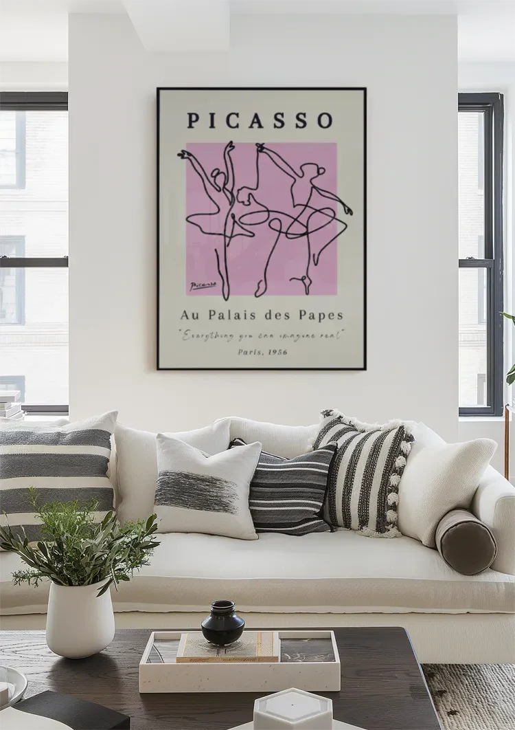 Picasso Au Palais des Papes Balletdansers Lijnwerk Roze Poster Schilderij