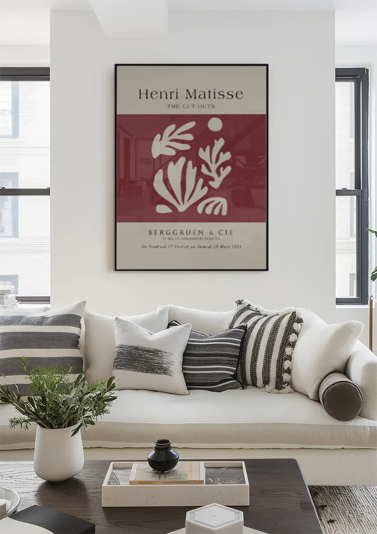H. Matisse Abstracte Bladvormen Wit Rood Berggruen Galerie Poster Schilderij