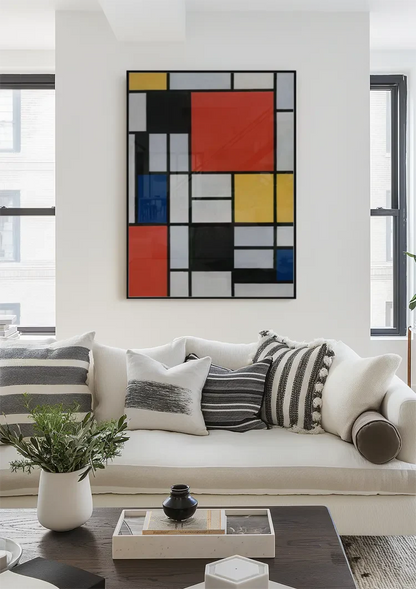 Mondrian-Stil Geometrische Primärfarben Schwarzes Gitter Abstraktes Modernistisches Gemälde