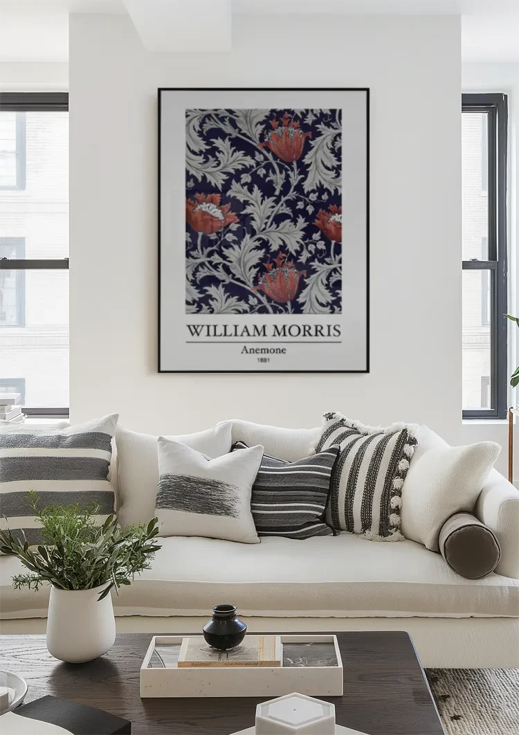 William Morris Anemone Bloemenpatroon Donkerblauw Klassiek Kunst Schilderij