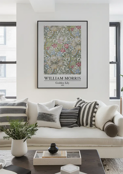 William Morris Gouden Lelie Bloemenpatroon Lichte Achtergrond Schilderij