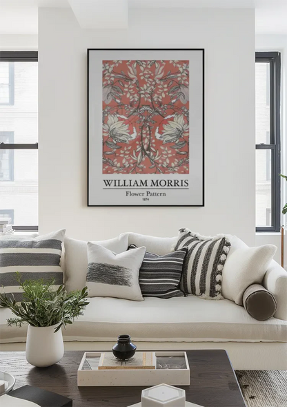 William Morris Blumenmuster, weiße Blumen auf rotem Gemälde