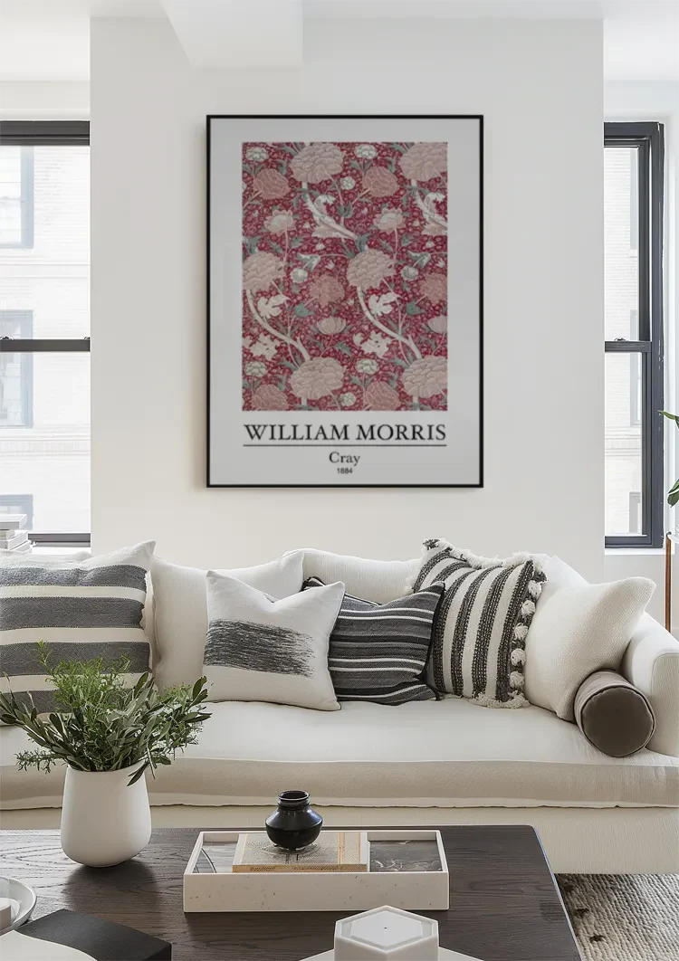William Morris Cray Rosa Beige Blumen auf Rot Gemälde