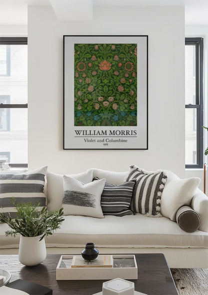 William Morris Veilchen und Akelei Dunkelgrüne Rote Blaue Blumen Gemälde