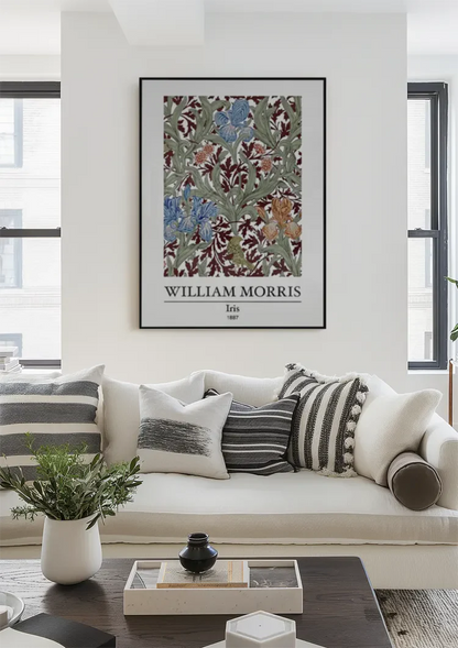 William Morris Iris Blaue Rote Iris Buntes Botanisches Muster Gemälde