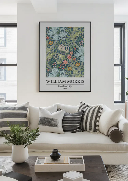 William Morris Golden Lily Blue-Green Colorful Botanical Painting
