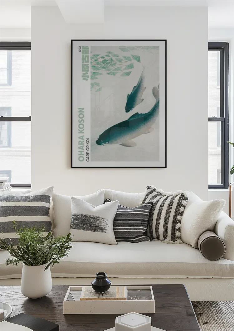 Ohara Koson Carp Koi Lotus Leaves Japanese Art Painting