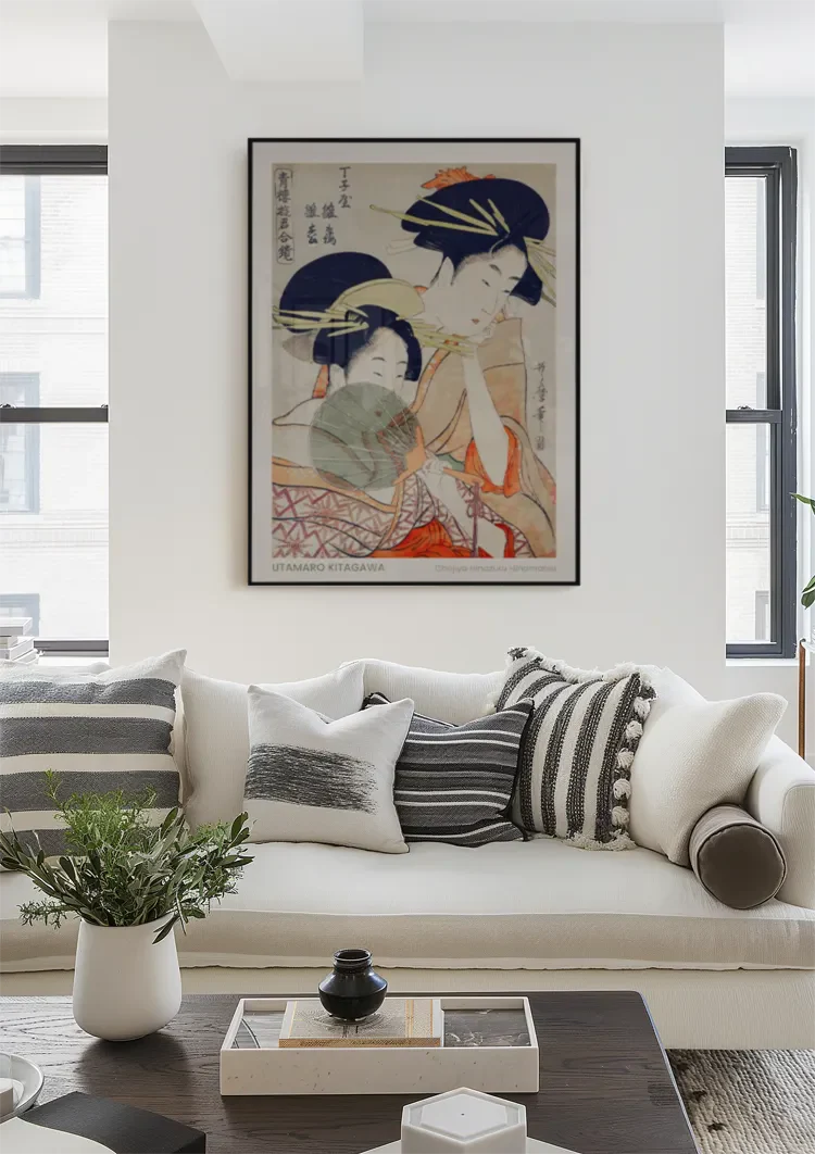 Kitagawa Two Women Kimono Fan Japanese Woodblock Painting