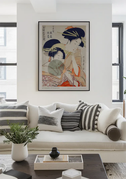 Kitagawa Two Women Kimono Fan Japanese Woodblock Painting