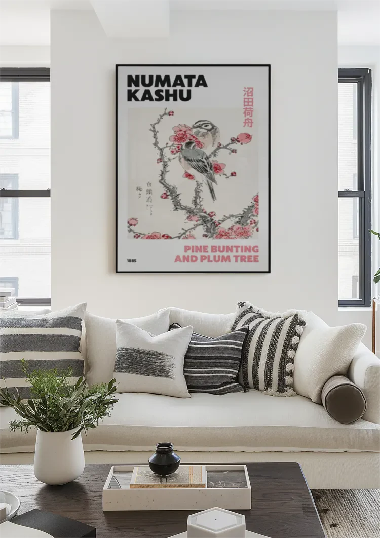 Kashu Vogel Pflaumenbaum Rosa Blüte Japanischer Stil Gemälde