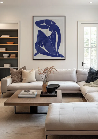 Blue Female Silhouette White Background Abstract Painting