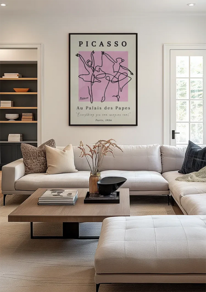 Picasso Au Palais des Papes Balletdansers Lijnwerk Roze Poster Schilderij