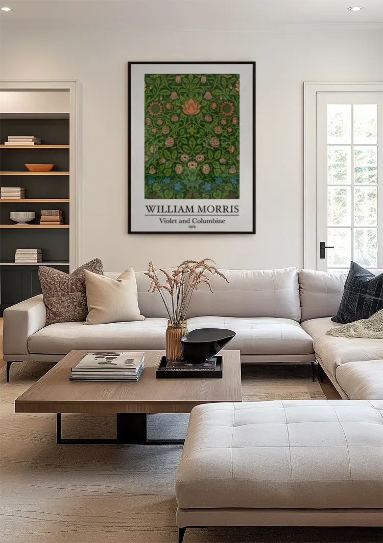 William Morris Veilchen und Akelei Dunkelgrüne Rote Blaue Blumen Gemälde