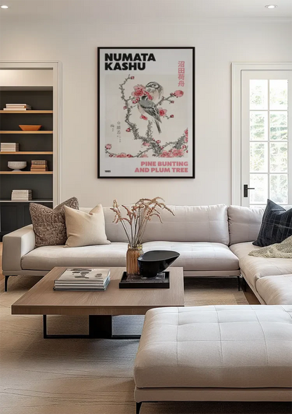 Kashu Vogel Pflaumenbaum Rosa Blüte Japanischer Stil Gemälde