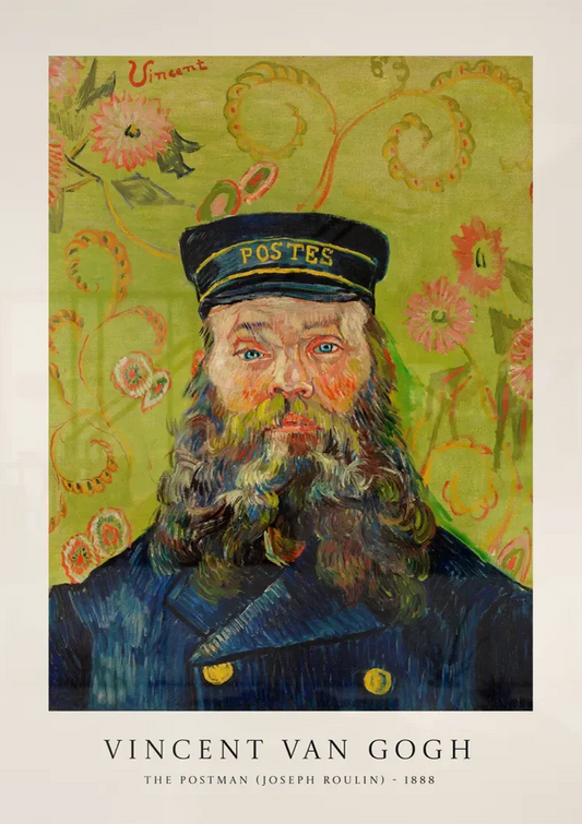 Postbode in blauw uniform canvas schilderij aan de muur boven het bed in de slaapkamer