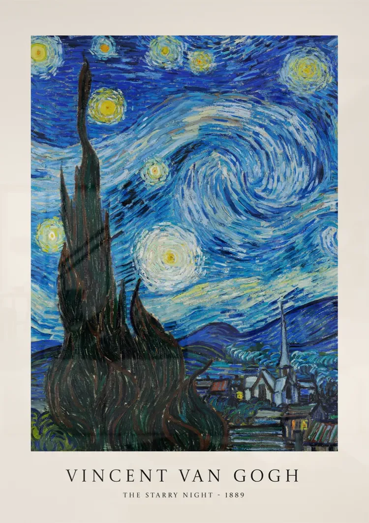 Van Gogh Sternennacht Nachthimmel Blaue Wirbel Malerei