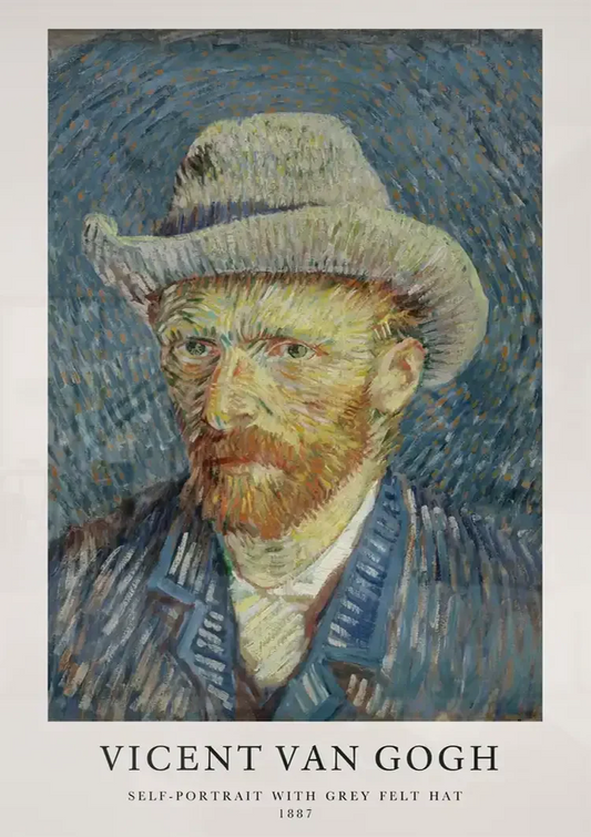 Van Gogh zelfportret met hoed canvas schilderij boven het bed in de slaapkamer