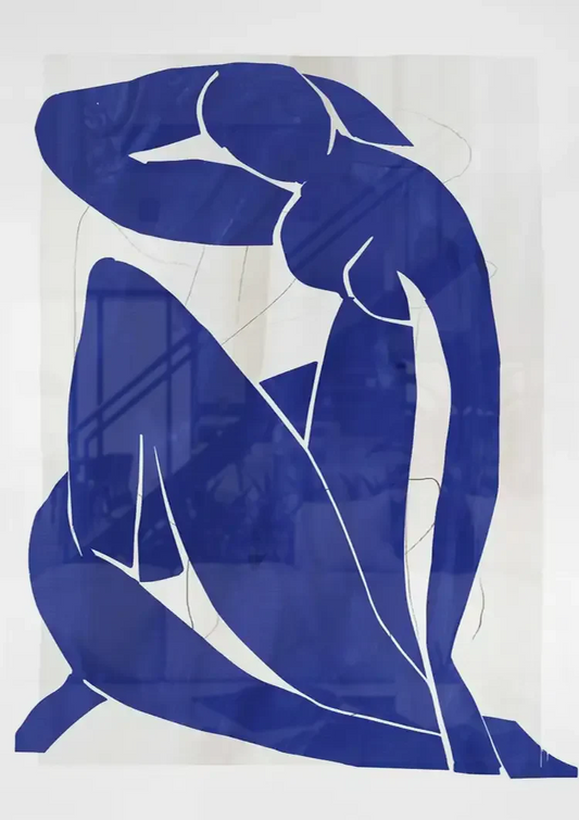 Blauw vrouwelijk silhouet canvas schilderij boven het bed in de slaapkamer