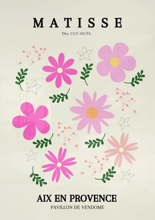 Matisse Roze Bloemen uit Provence canvas schilderij hangt boven het bed in de slaapkamer