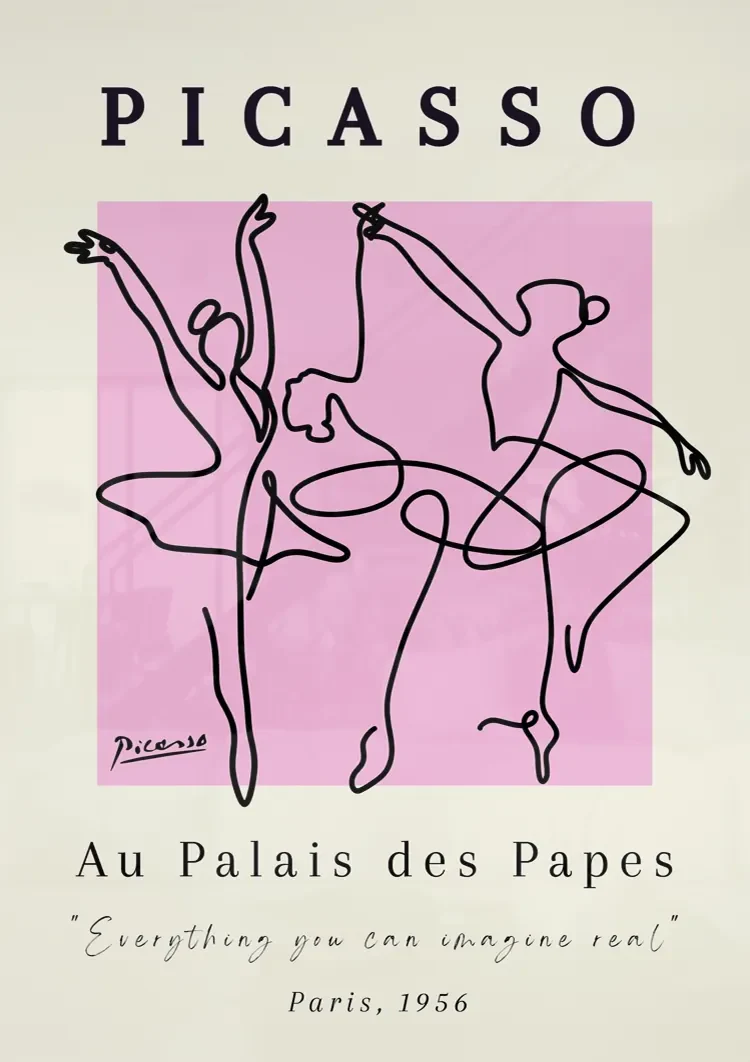 Picasso Au Palais des Papes Balletdansers Lijnwerk Roze Poster Schilderij