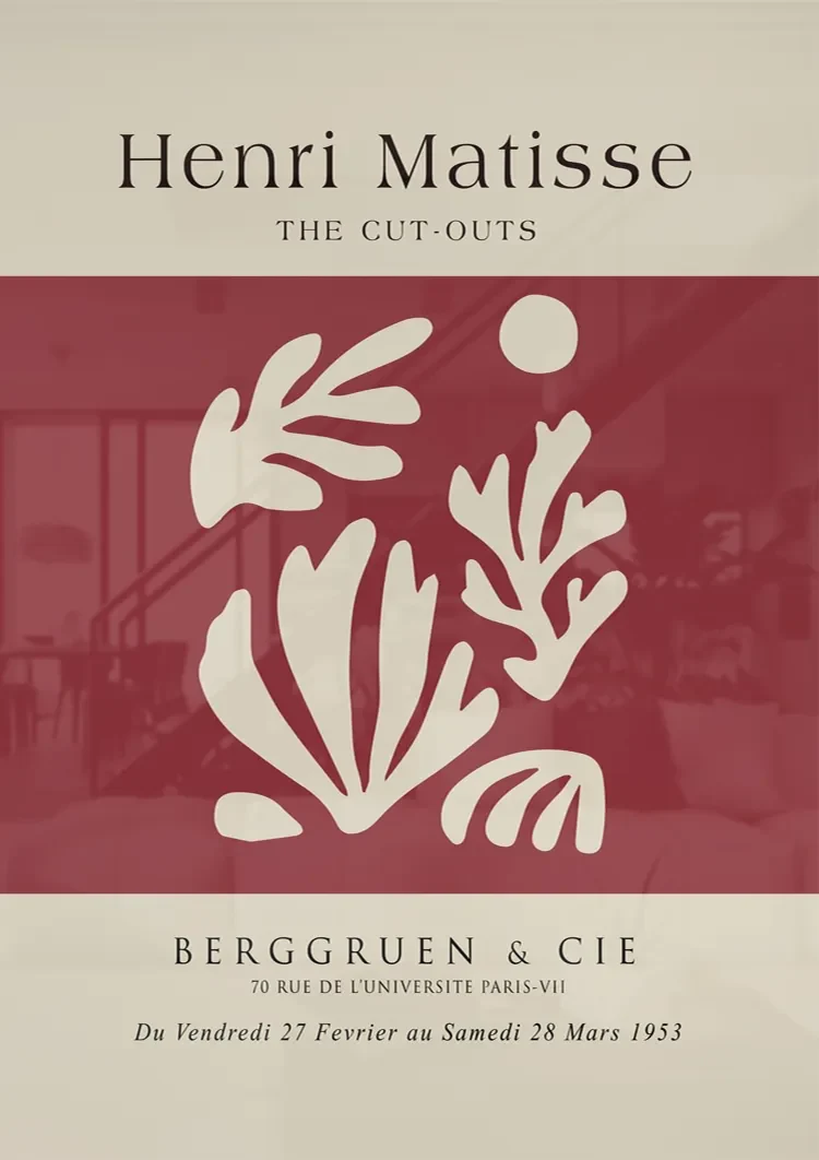 H. Matisse Abstracte Bladvormen Wit Rood Berggruen Galerie Poster Schilderij