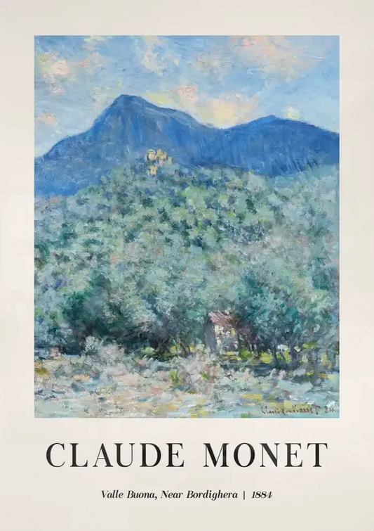 Claude Monet Bordighera canvas schilderij hangt boven het bed in de slaapkamer