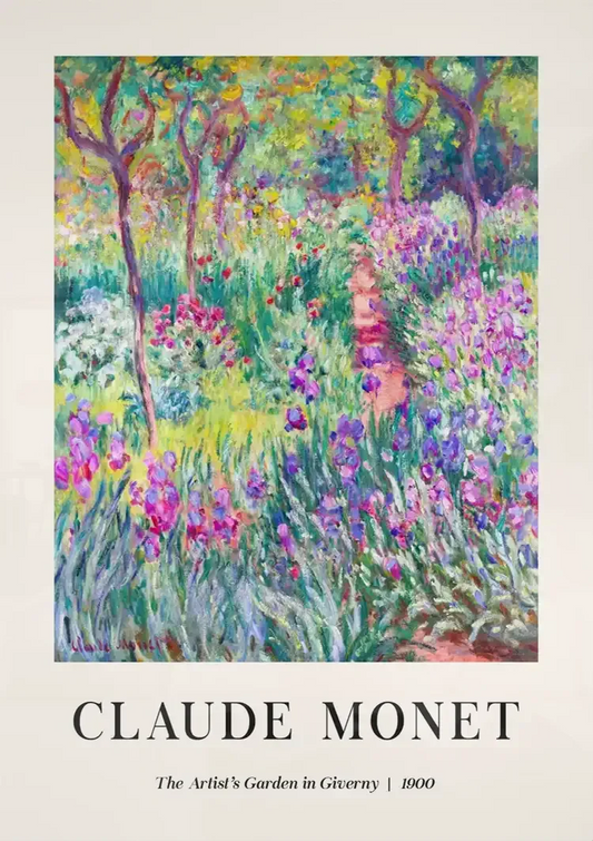 Monet tuin van giverny canvas schilderij aan de muur boven de bank in de slaapkamer