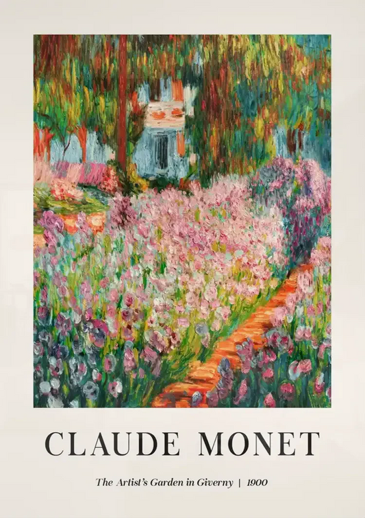 Claude Monet Tuin in Giverny canvas schilderij hangt boven het bed in de slaapkamer