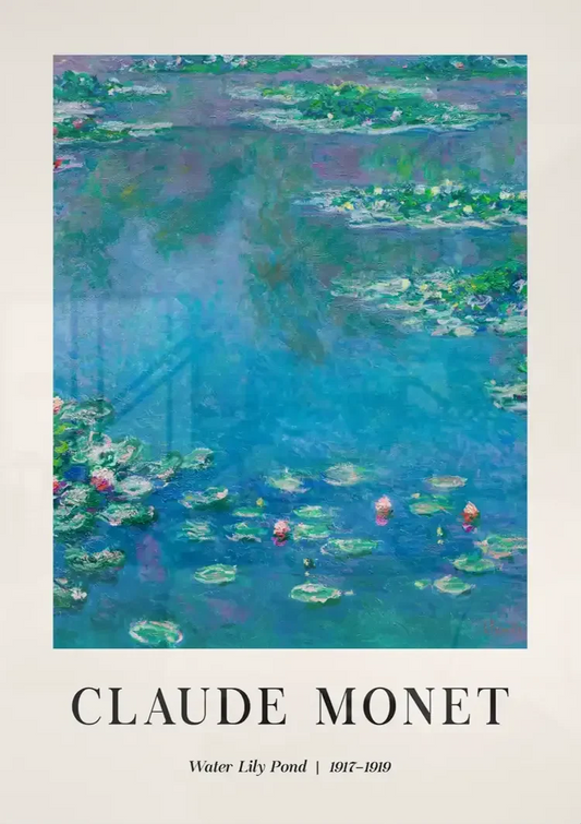 Claude Monet Waterlelievijver canvas schilderij hangt boven het bed in de slaapkamer