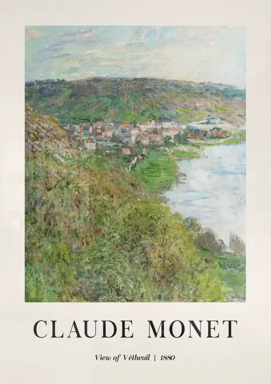 Claude Monet Uitzicht op Vétheuil canvas schilderij hangt boven het bed in de slaapkamer