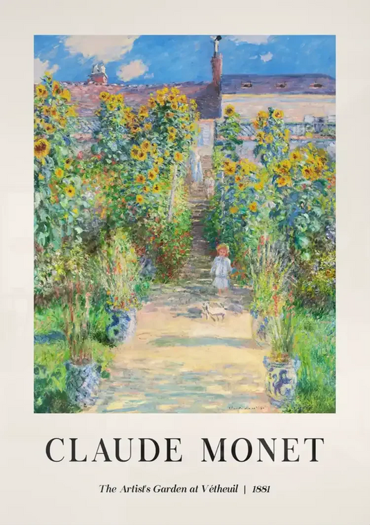 Monet tuin canvas schilderij aan de muur boven de bank in de slaapkamer