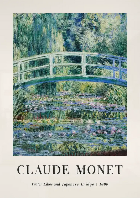 Monet waterlelies canvas schilderij aan de muur boven de bank in de slaapkamer