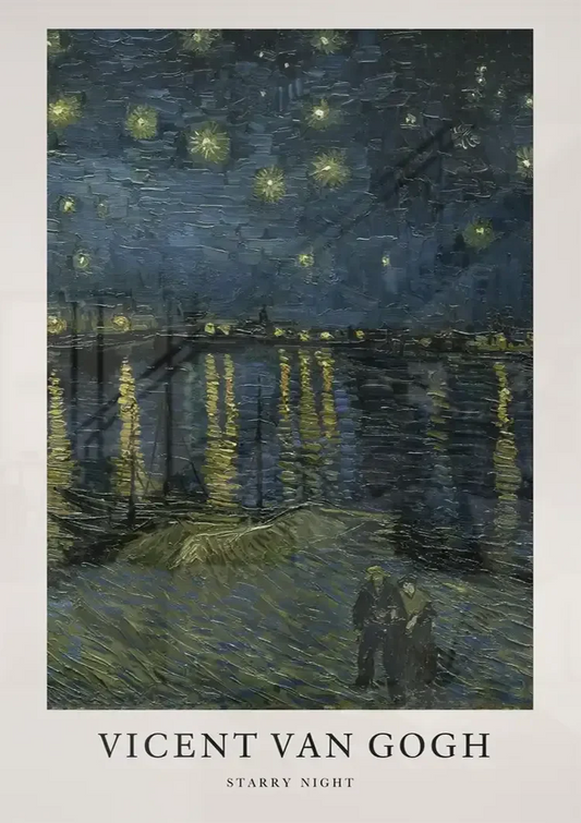 Sterrennacht van Van Gogh canvas schilderij boven het bed in de slaapkamer