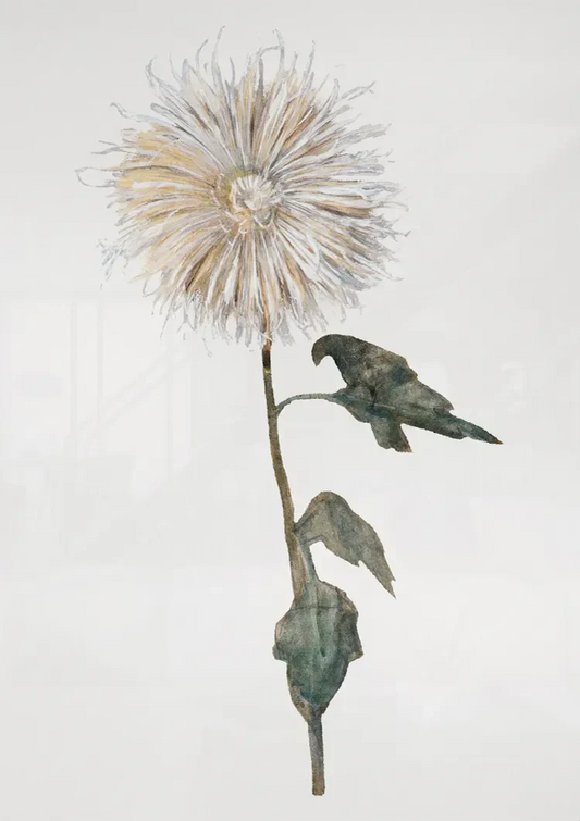 Botanische aquarelbloem canvas schilderij hangt aan de muur boven het bed in de slaapkamer