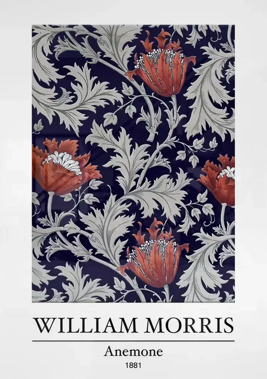 William Morris Anemoon canvas schilderij hangt boven het bed in de slaapkamer