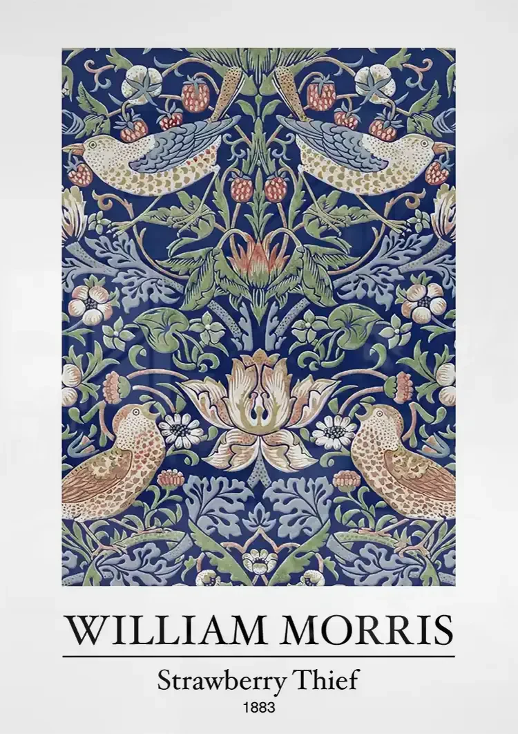 William Morris Strawberry Thief Vogels Aardbeien Donkerblauw Klassiek Kunst Schilderij