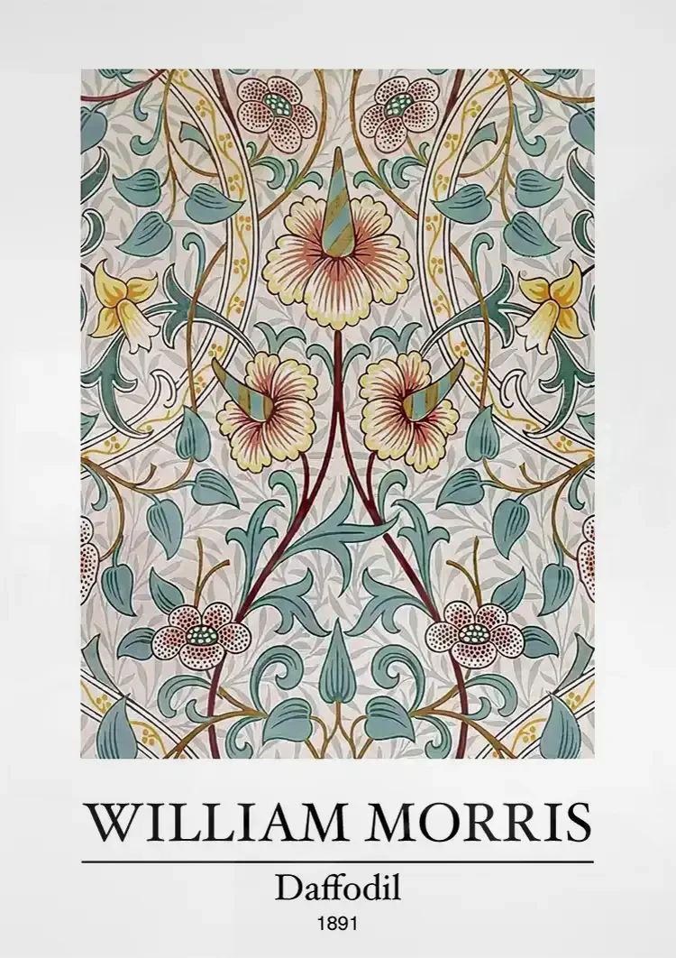 William Morris Daffodil Narcissen Symmetrisch Bloemenpatroon Klassiek Kunst Schilderij