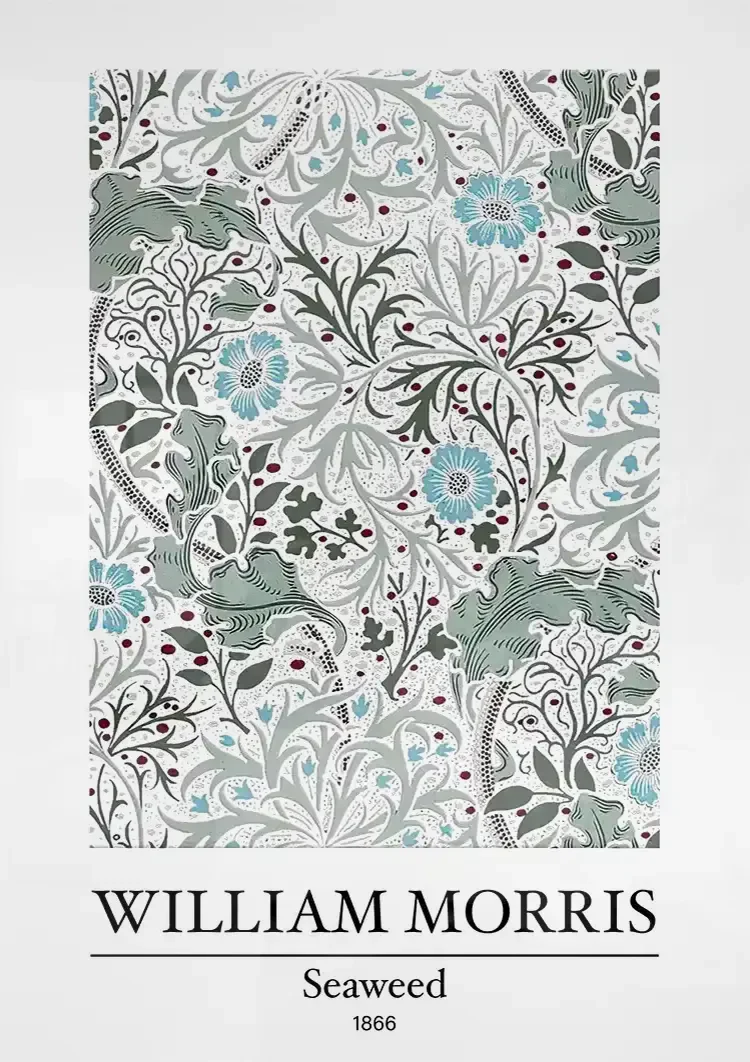 William Morris Seaweed Groen Blauw Botanisch Vloeiend Bloemenpatroon Klassiek Kunst Schilderij